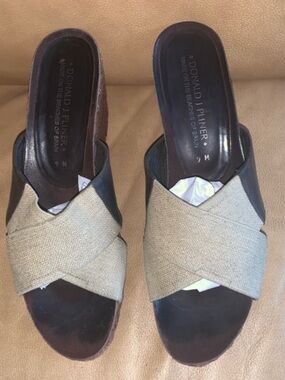 🦋🎯 VTG Y2K Donald J Pliner Bosna Spain Linen Leather Cork Wedge Slides 9M